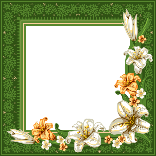 This png image - Green Transparent Frame with Flowers, is available for free download