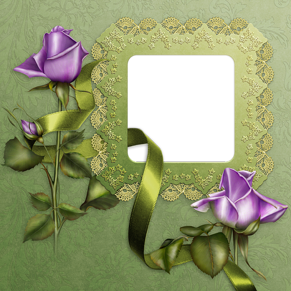 Green Transparent Frame with Purple Roses | Gallery Yopriceville - High