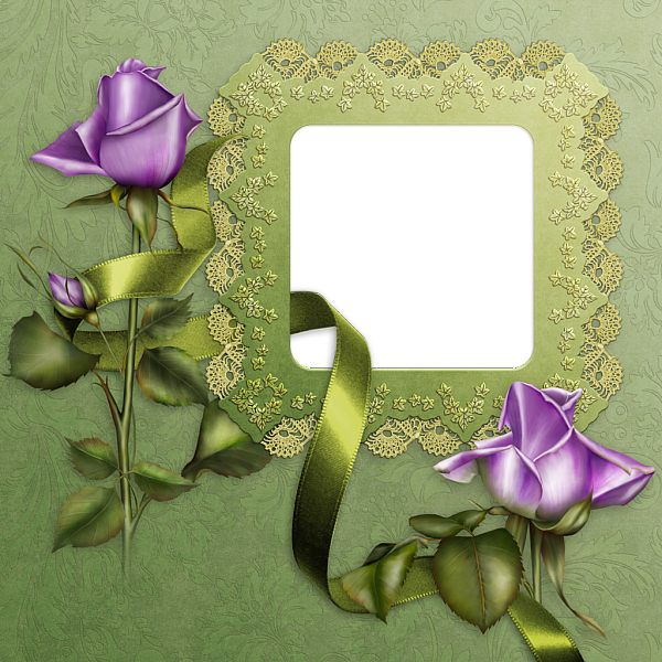 This png image - Green Transparent Frame with Purple Roses, is available for free download