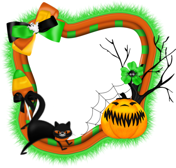 Halloween Transparent PNG Photo Frame with Pumpkin and Cat ...