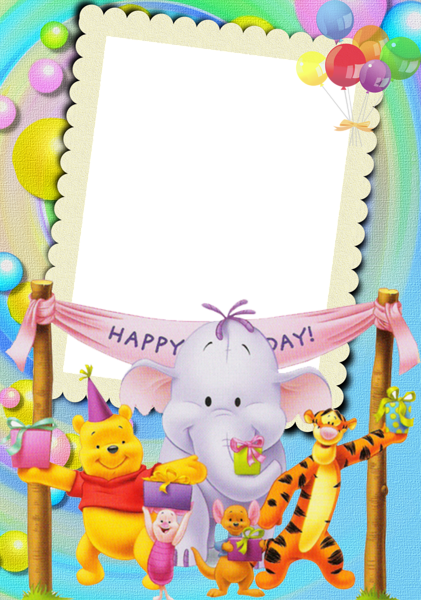 This png image - Happy Birthday with Winnie The Pooh Kids Photo Frame, is available for free download