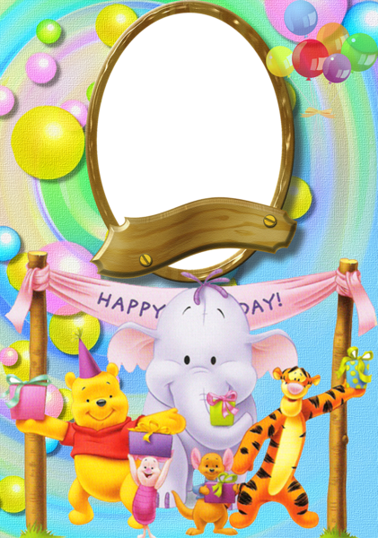 This png image - Happy Birthday with Winnie The Pooh Photo Frame, is available for free download