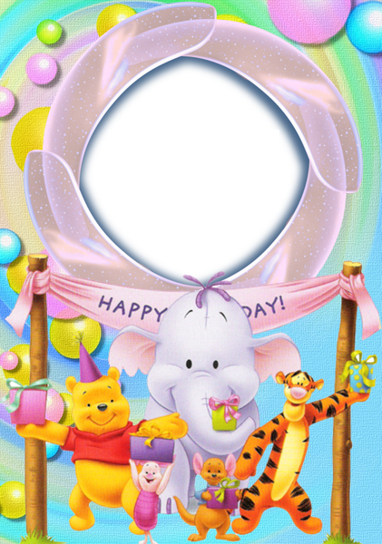 This png image - Happy Birthday with Winnie The Pooh Transparent Photo Frame, is available for free download
