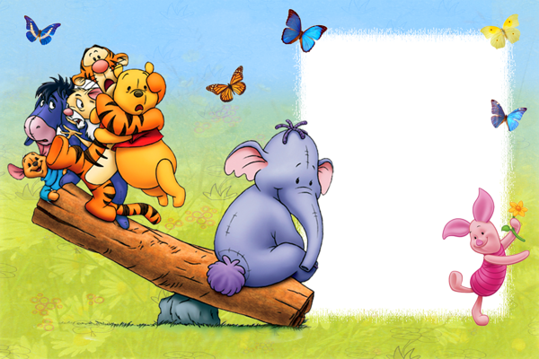 This png image - Kids Frame Winnie The Pooh with Friends and Butterflies, is available for free download