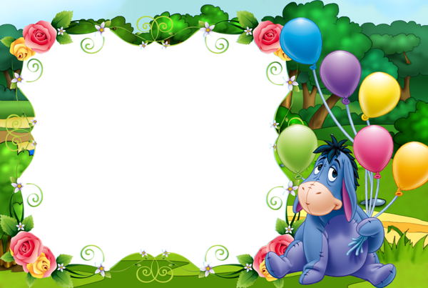 This png image - Kids Transparent PNG Frame with eEeyore and Balloons, is available for free download