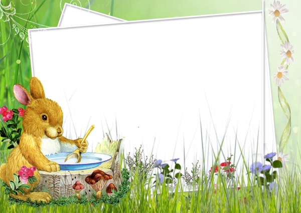 This png image - Kids Transparent Photo Frame with Green Cute Bunny, is available for free download
