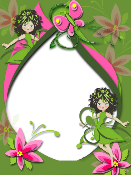 This png image - Kids Transparent Photo Frame with Green Fairy, is available for free download