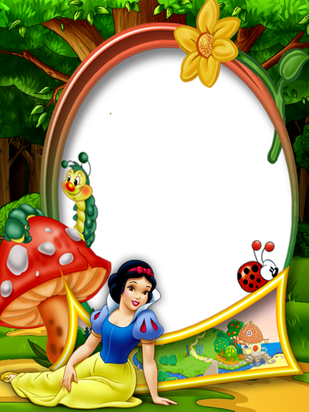 This png image - Kids Transparent Photo Frame with Snow White in the Forest, is available for free download