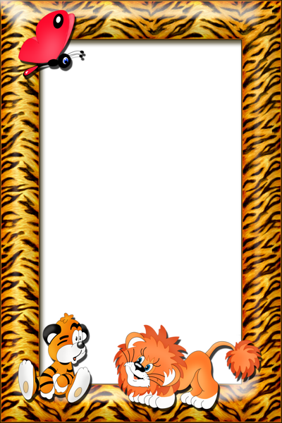 This png image - Kids Transparent Photo Frame with Tiger and Lion, is available for free download