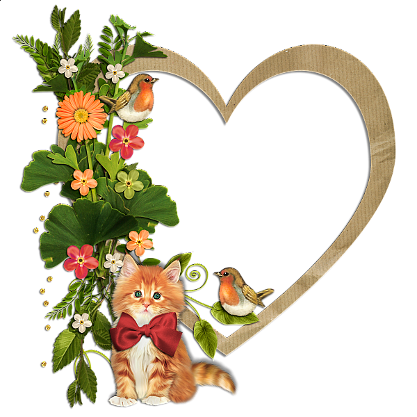 This png image - Kitty Birds and Flowers Heart Transparent Frame, is available for free download