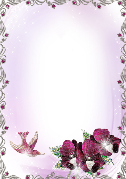 This png image - Large Silver and Purple Transparent Frame with Flowers, is available for free download