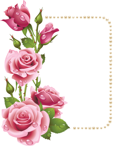 This png image - Large Transparent Frame with Pink Roses and Pearls, is available for free download