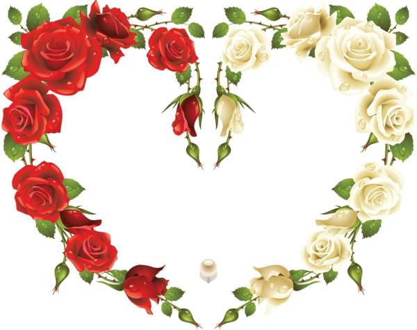 This png image - Large Transparent Heart Frame with Red and White Roses, is available for free download