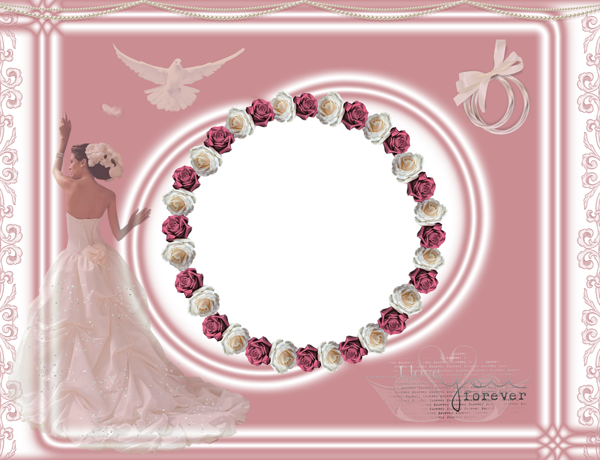 This png image - Light Pink Wedding Frame with Roses, is available for free download