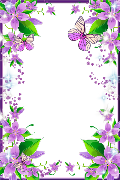 Light Purple Flowers and Butterflies Transparent PNG Photo Frame ...