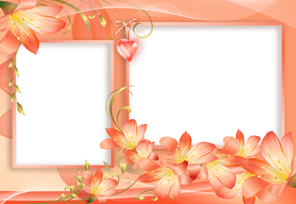 This png image - Orange and Yellow PNG Flowers Frame with Heart, is available for free download