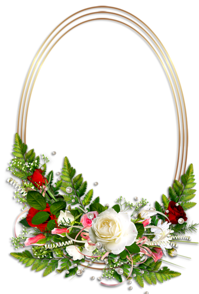 This png image - Oval Transparent Photo Frame with Flowers, is available for free download