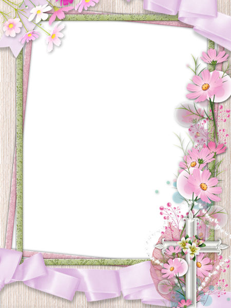 This png image - Pink PNG Photo Frame with Cross and Flowers, is available for free download