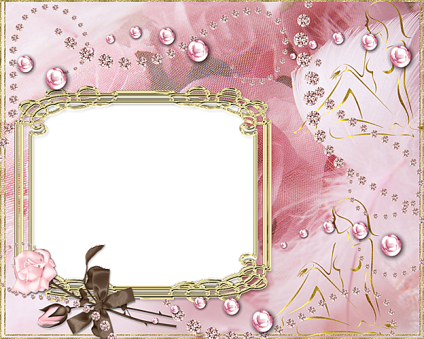 This png image - Pink Transparent Frame with roses and Gold Silhouette of Woman, is available for free download