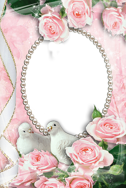 This png image - Pink Transparent Frame with Doves and Roses, is available for free download