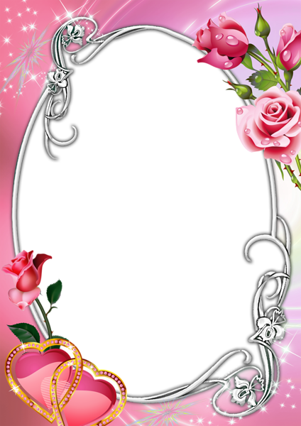 This png image - Pink Transparent Frame with Roses and Hearts, is available for free download
