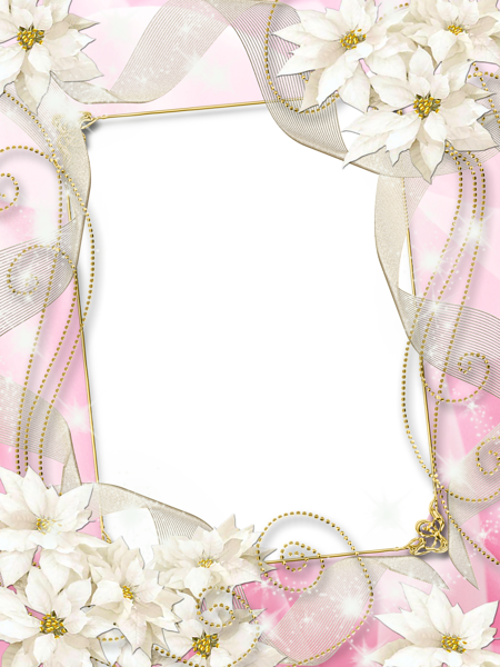This png image - Pink Transparent PNG Photo Frame with White Flowers, is available for free download