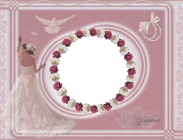 This png image - Pink Transparent Wedding Frame with Roses, is available for free download