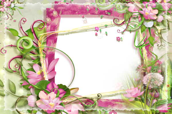 This png image - Pink and Green Flowers PNG Frame, is available for free download