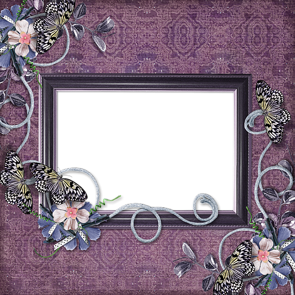 This png image - Purple Transparent Frame With Flowers and Butterflies, is available for free download