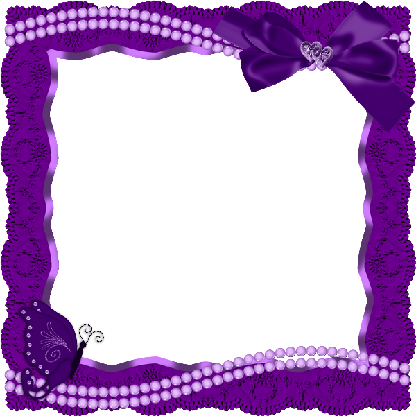 This png image - Purple Transparent Frame with Butterfly Ribbon and Pearls, is available for free download