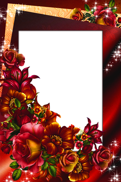 This png image - Red Frame with Flowers and Roses, is available for free download