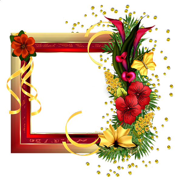 This png image - Red Gold Frame with Field Flowers, is available for free download