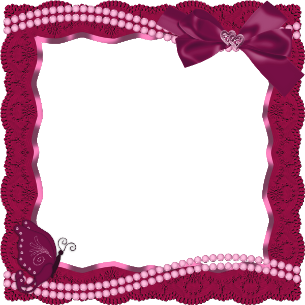 This png image - Red Transparent Frame with Butterfly Ribbon and Pearls, is available for free download