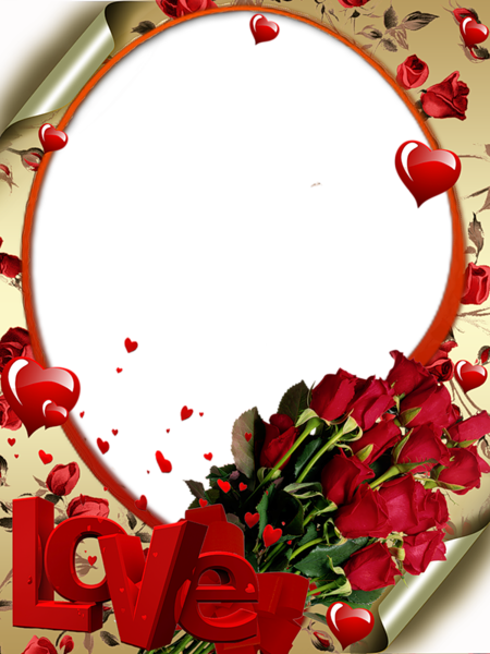 This png image - Red Transparent Frame with Roses Love and Hearts, is available for free download