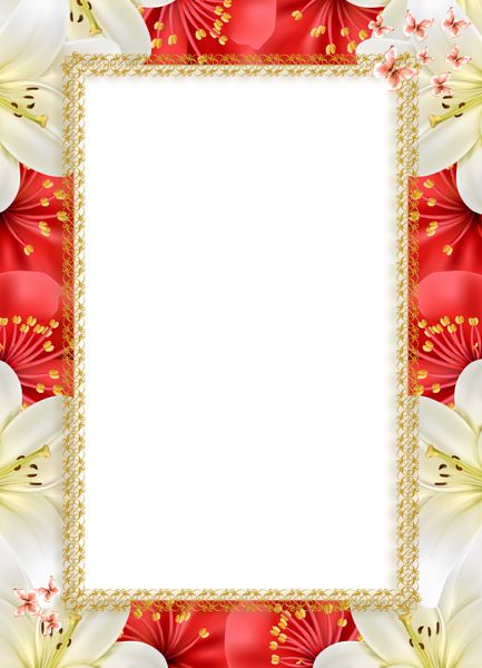 This png image - Red White Flowers Frame Transparent PNG Frame, is available for free download