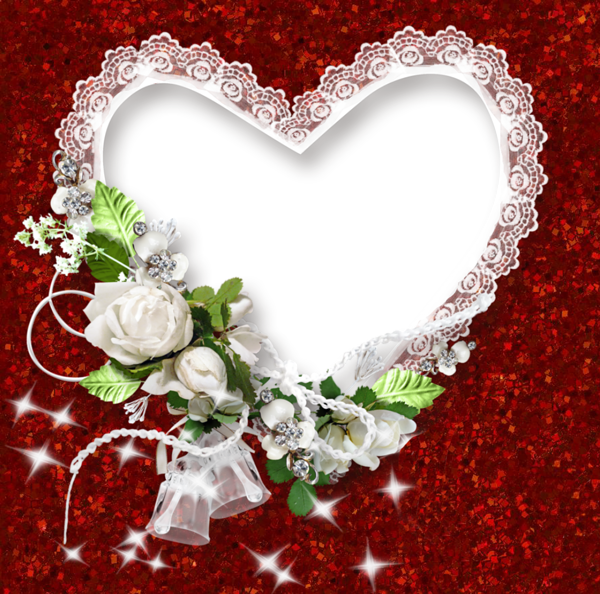 This png image - Red and White PNG Frame with Heart and Roses, is available for free download