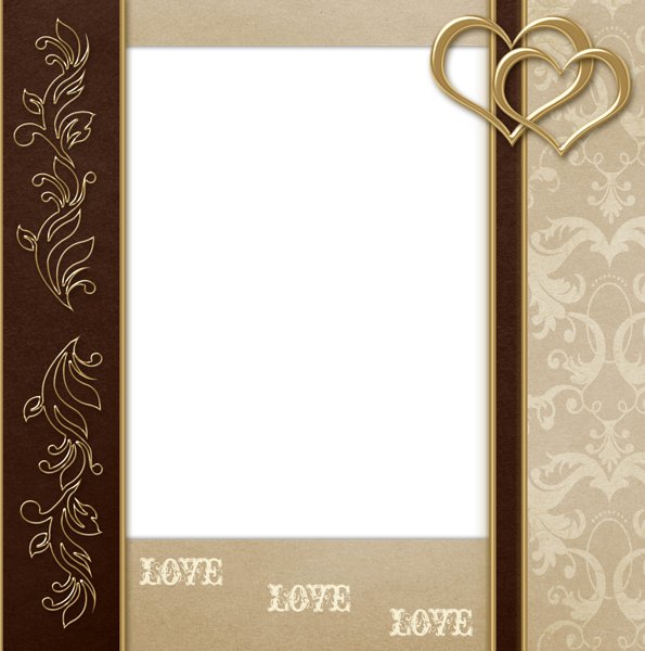 This png image - Stylish Transparent Brown and Gold Hearts PNG Frame, is available for free download