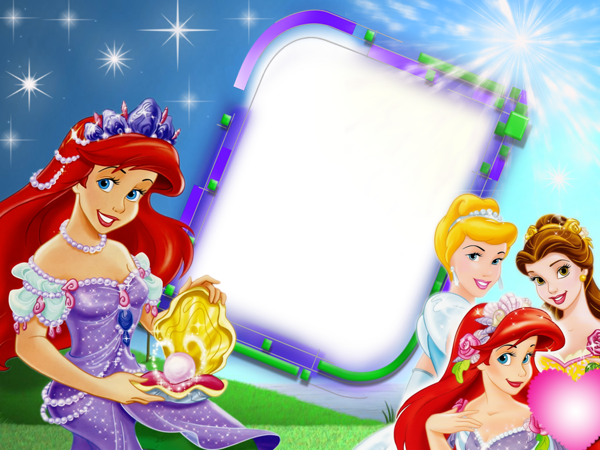 This png image - Transparent Blue Kids Frame with Princesses and Ariel, is available for free download