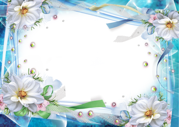 This png image - Transparent Blue Photo Frame with Flowers, is available for free download
