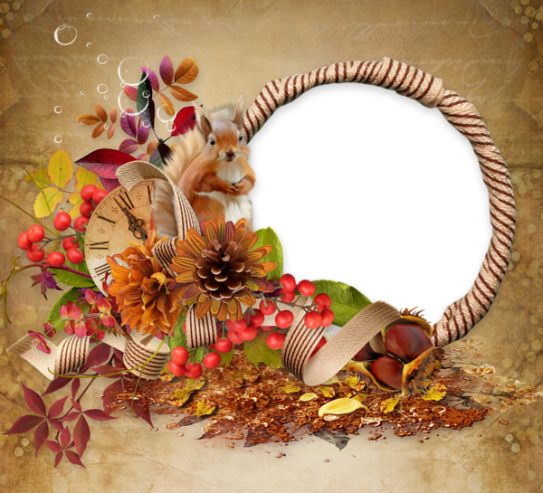 This png image - Transparent Brown Fall PNG Photo Frame with Squirrel, is available for free download