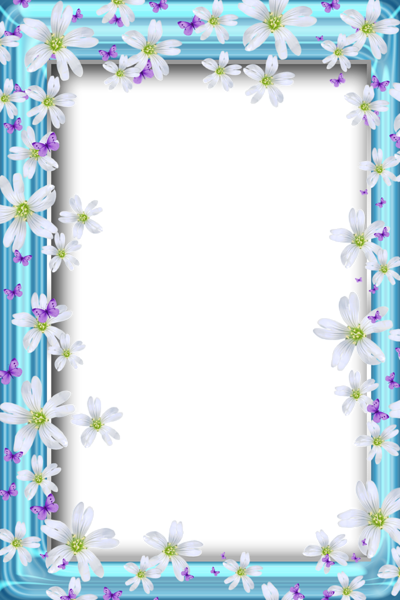 This png image - Transparent Bue PNG Frame with Flowers and Butterflies, is available for free download
