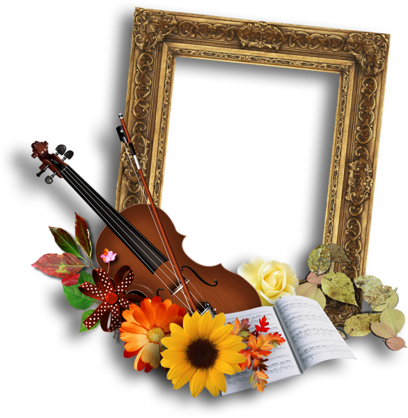 This png image - Transparent Classic Frame with Violin and Flowers, is available for free download