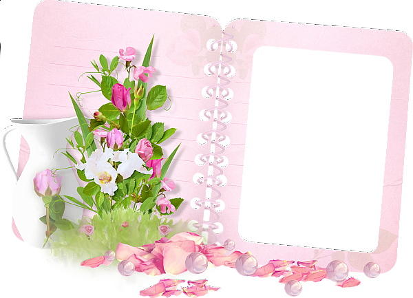 This png image - Transparent Frame Pink Book and Bouquet, is available for free download