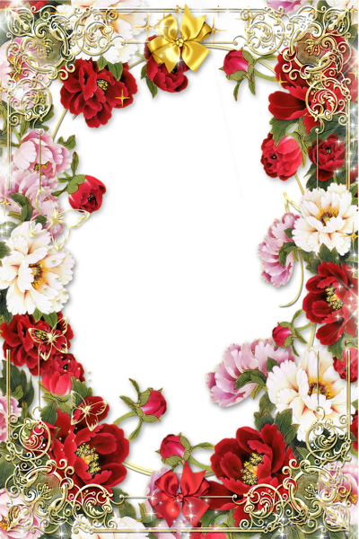This png image - Transparent Gold PNG Frame with Flowers, is available for free download