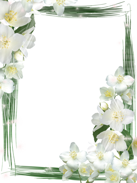This png image - Transparent Green Frame with White Flowers, is available for free download