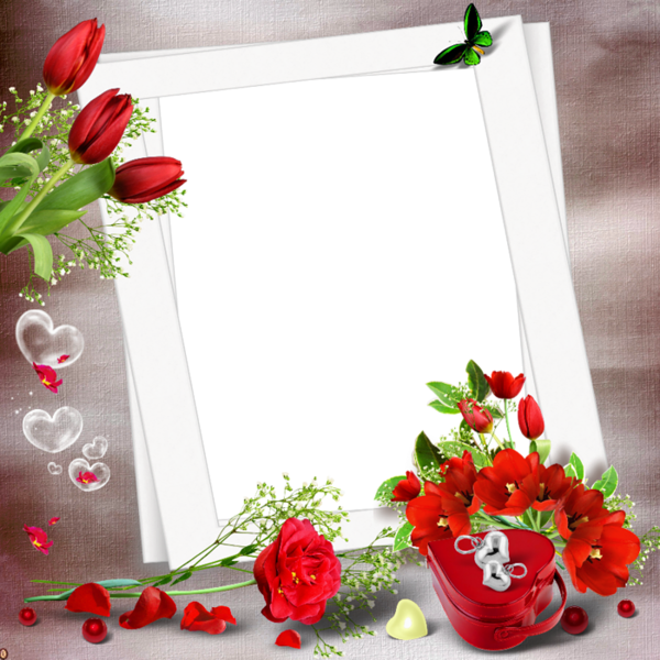 Transparent Nice PNG Photo Frame with Red Flowers ...