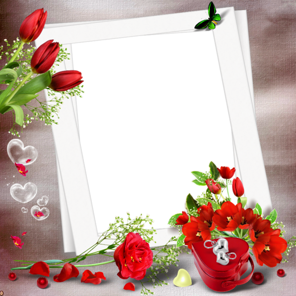 This png image - Transparent Nice PNG Photo Frame with Red Flowers, is available for free download