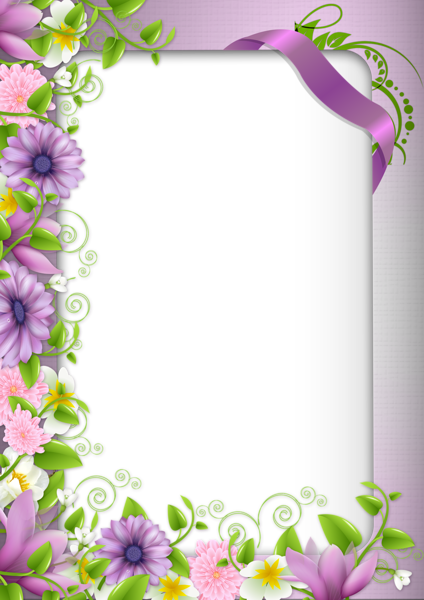 This png image - Transparent PNG Photo Frame with Purple Flowers, is available for free download