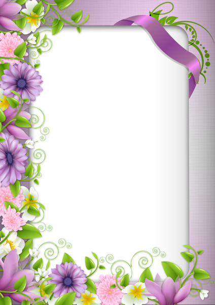Transparent PNG Photo Frame with Purple Flowers | Gallery Yopriceville