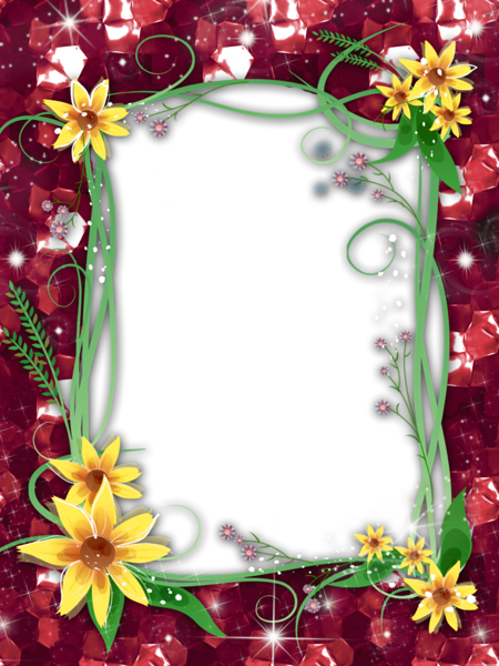 This png image - Transparent PNG Red Frame with Yellow Flowers, is available for free download